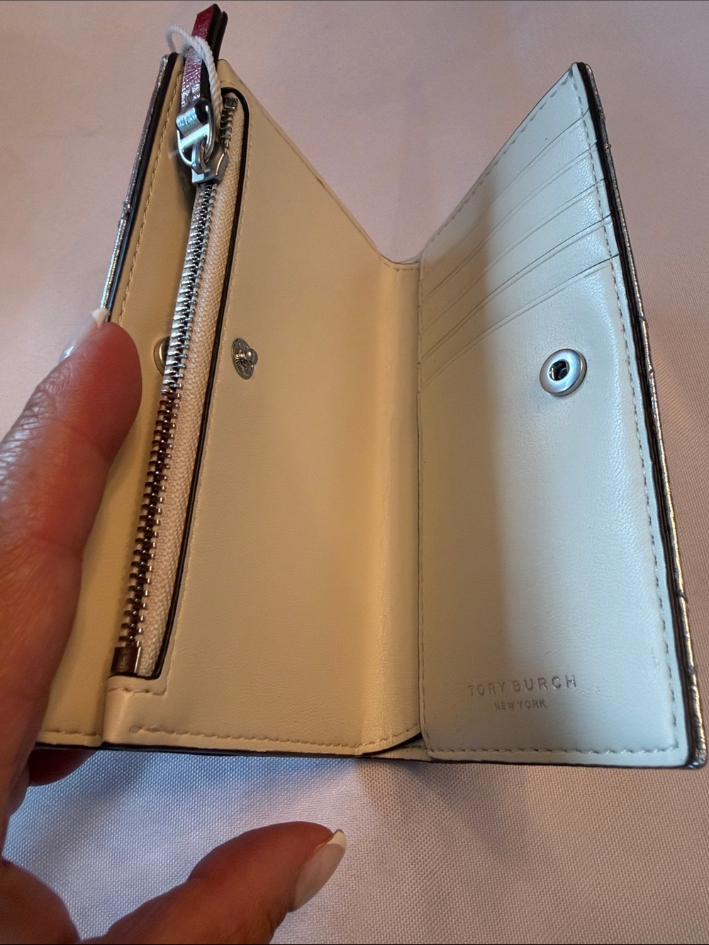 Tory Burch Metallic Quilted Zip Wallet - Silver - Picture 3 of 6